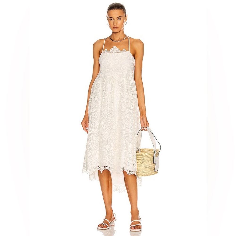 Jonathan Simkhai Zayna Crochet Guipure Tie Back Midi Dress